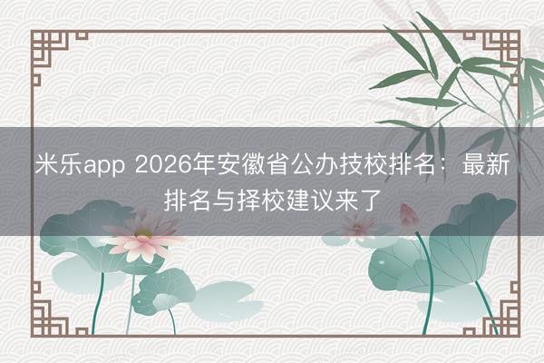 米乐app 2026年安徽省公办技校排名：最新排名与择校建议来了