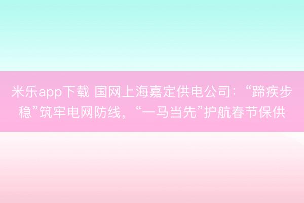 米乐app下载 国网上海嘉定供电公司:“蹄疾步稳”筑牢电网防线,“一马当先”护航春节保供