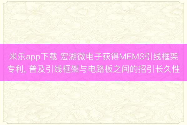 米乐app下载 宏湖微电子获得MEMS引线框架专利， 普及引线框架与电路板之间的招引长久性