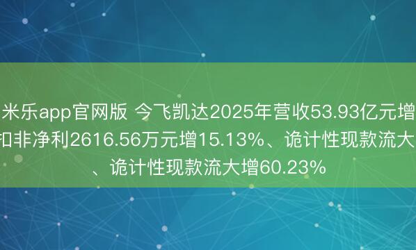 米乐app官网版 今飞凯达2025年营收53.93亿元增10.06%， 扣非净利2616.56万元增15.13%、诡计性现款流大增60.23%