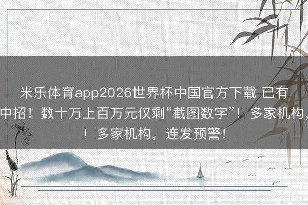 米乐体育app2026世界杯中国官方下载 已有多东说念主中招!数十万上百万元仅剩“截图数字”!多家机构,连发预警!