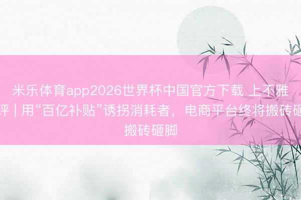 米乐体育app2026世界杯中国官方下载 上不雅时评 | 用“百亿补贴”诱拐消耗者，电商平台终将搬砖砸脚